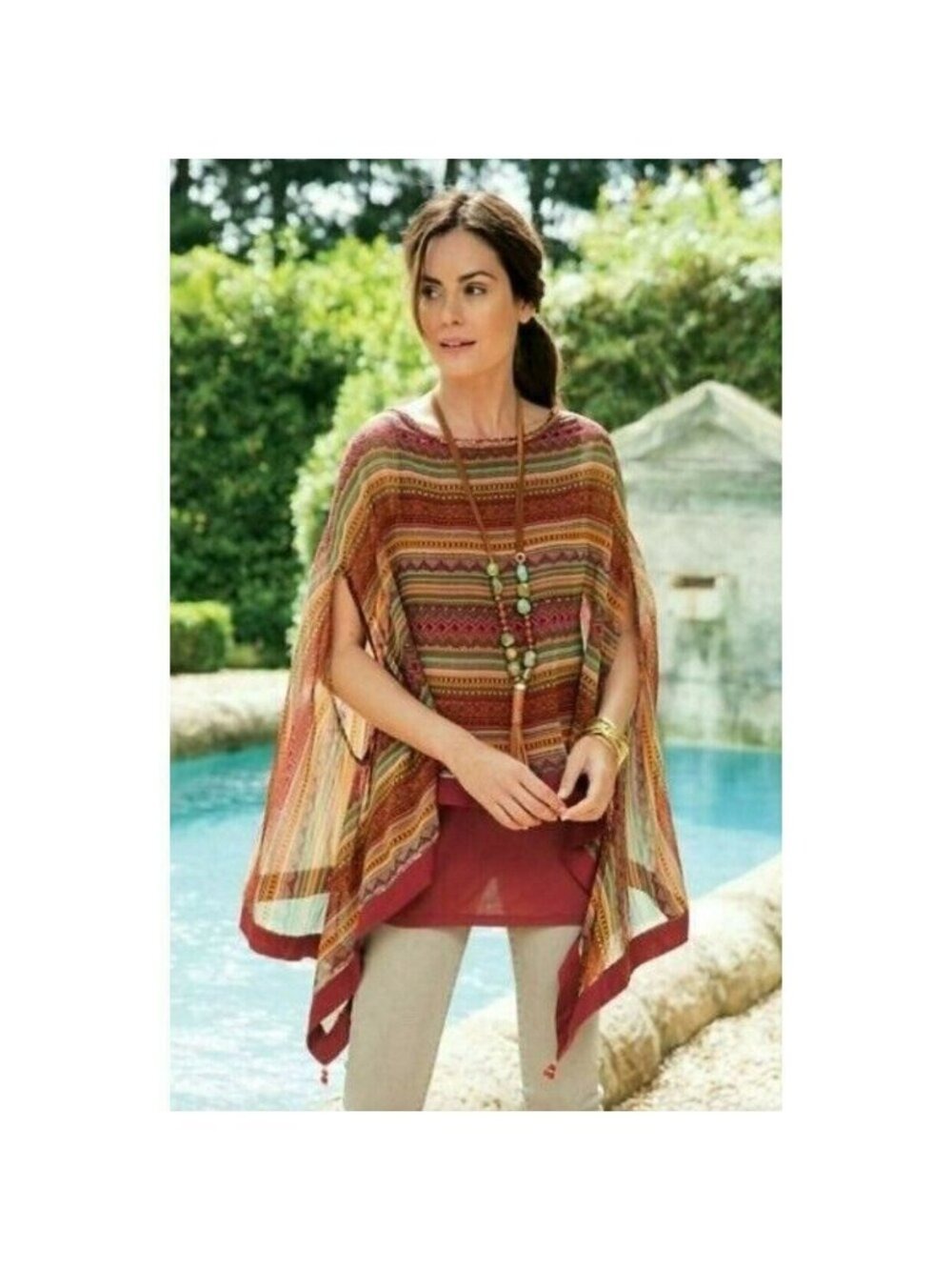 Soft Surroundings Gypset Beaded Layered Kimono Tunic Top S/M NWOT